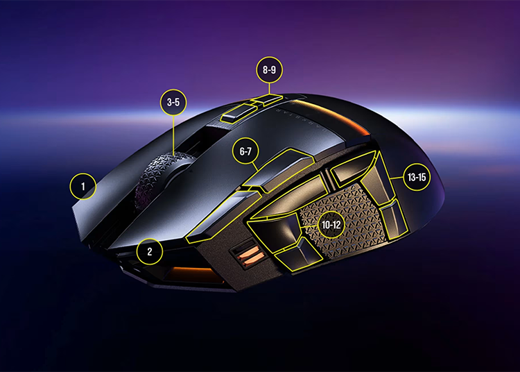 Vista lateral derecha del mouse que muestra una curvatura ergon&oacute;mica suave y una superficie texturizada de goma dise&ntilde;ada para proporcionar un agarre c&oacute;modo y firme para los dedos anular y me&ntilde;ique.
