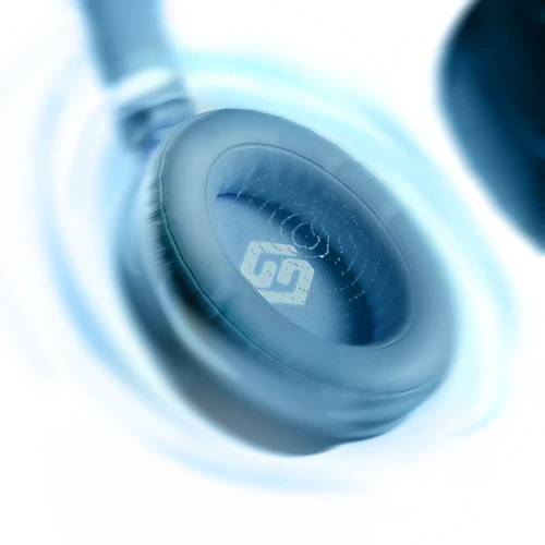 Vista frontal de aud&iacute;fonos Bluetooth Sleve Evo con controles t&aacute;ctiles y sonido est&eacute;reo
