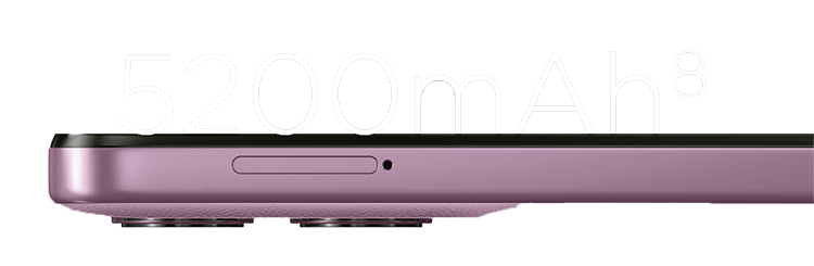 Vista lateral de la parte superior del smartphone Moto G17 con leyenda 5200mAh