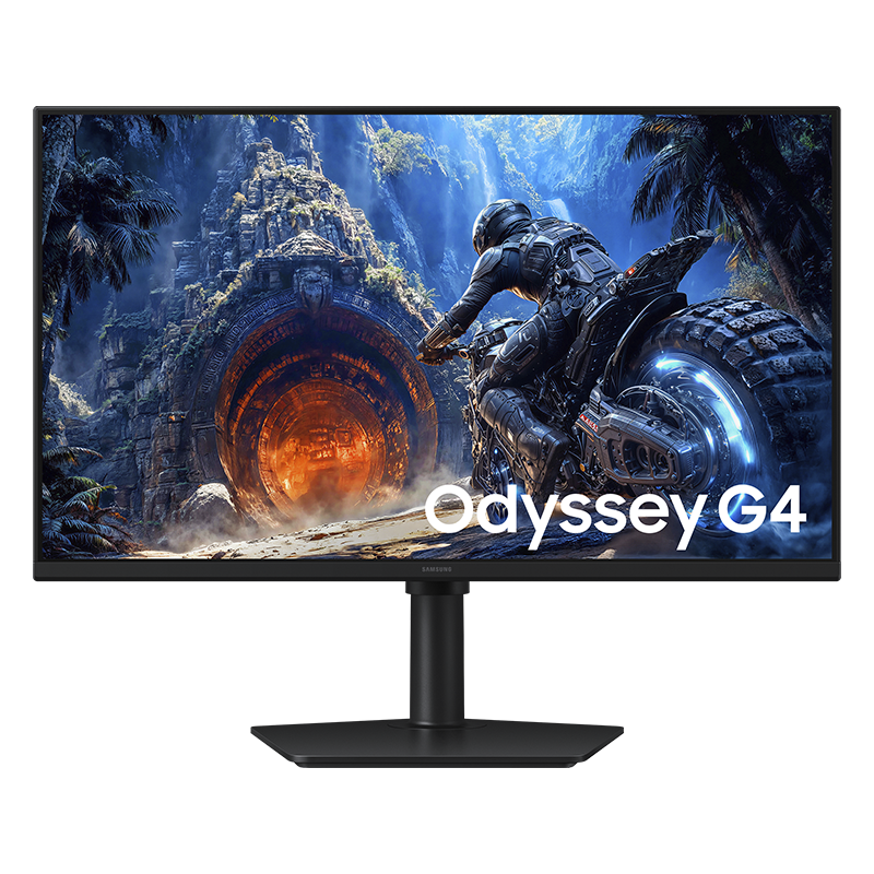 Monitor Samsung Odyssey G4 resaltando su dise&ntilde;o frontal y biseles delgados