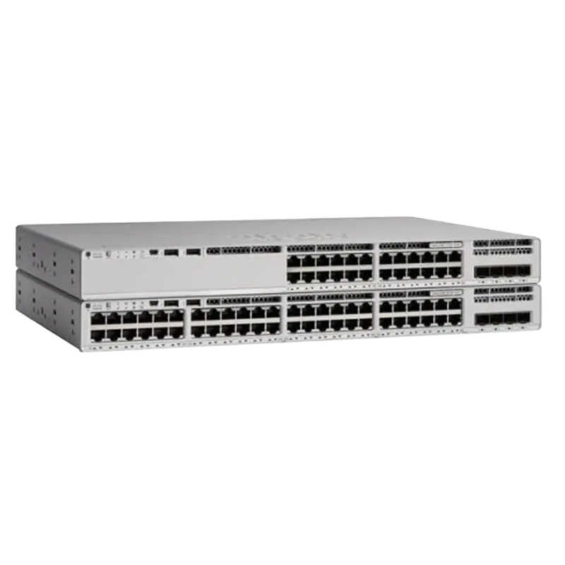 Detalle de puertos PoE+ y conectividad de alta velocidad del Catalyst 9200L