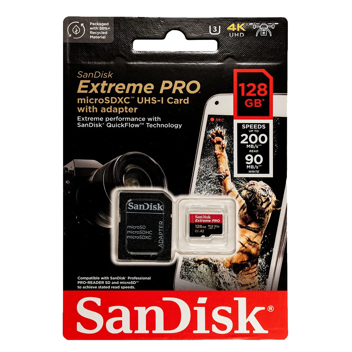 Memoria 128GB microSDXC Extreme Pro UHS-I U3 V30 Sandisk SDSQXCD-128G-GN6MA Diseño duradero resistente a condiciones extremas