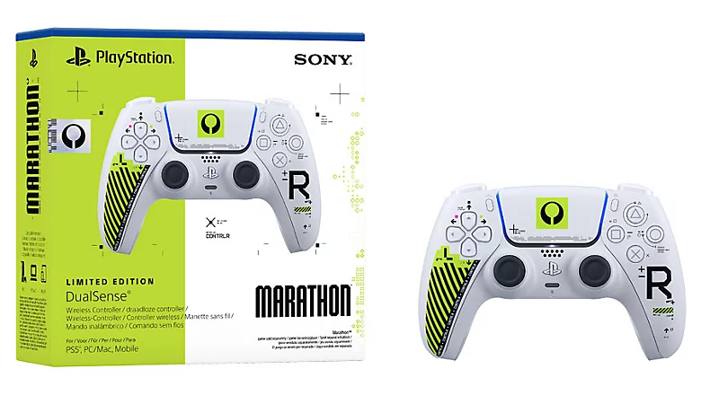 DualSense edición limitada Marathon Sony 1000051297-FTZ Vista frontal del mando DualSense edición Marathon con acabados industriales y colores vibrantes