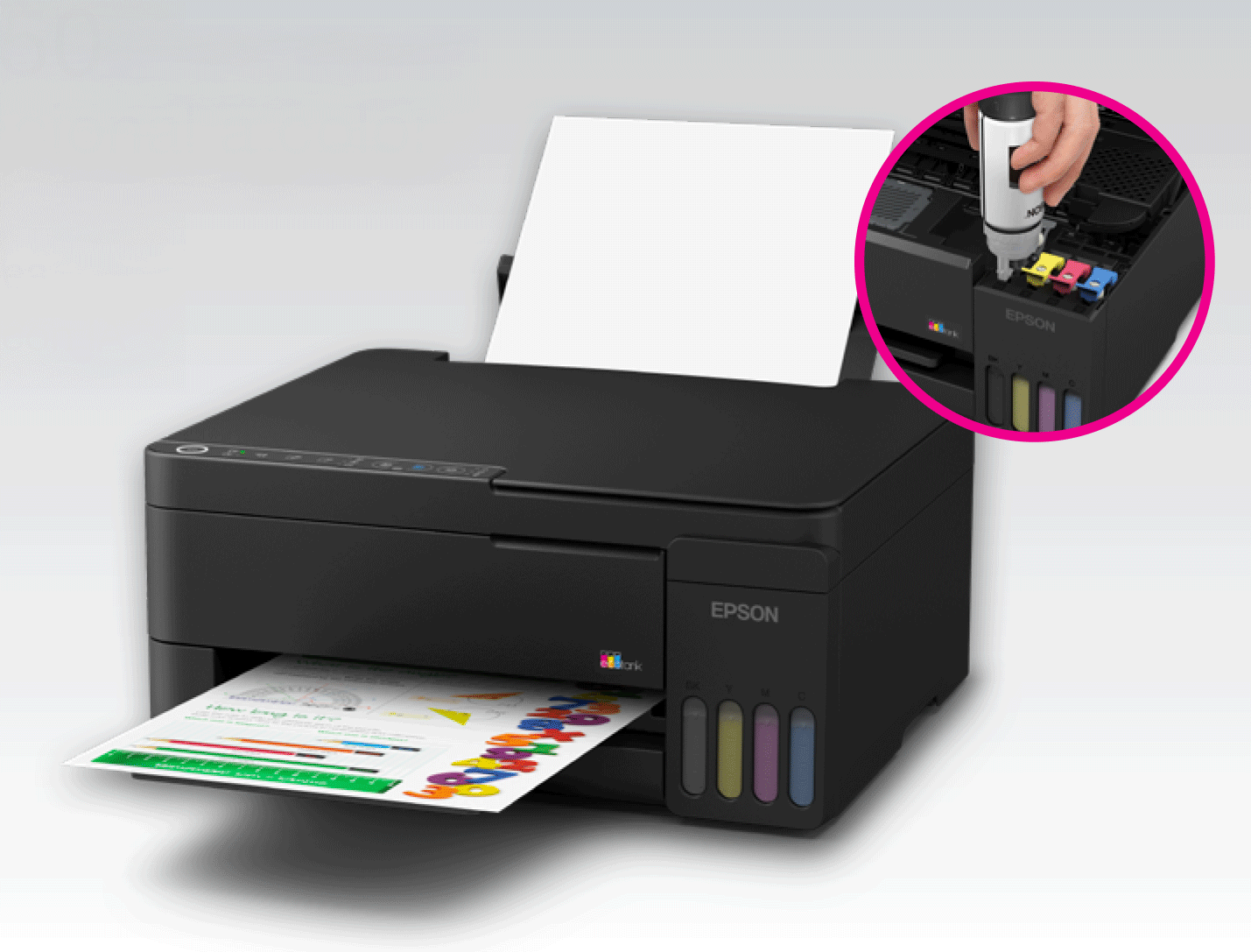 Vista frontal de la impresora multifuncional Epson EcoTank L3350