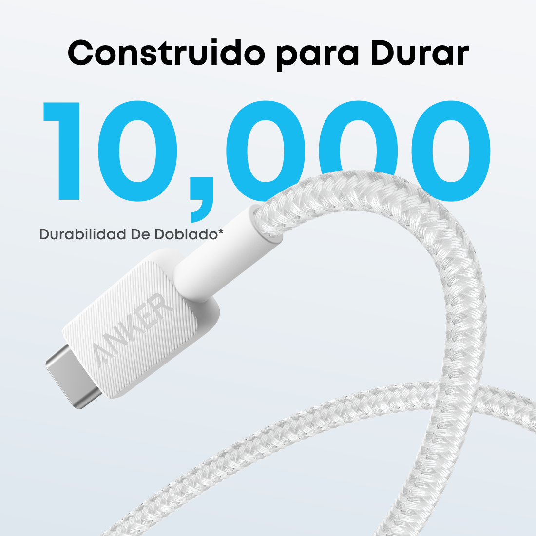 Detalle de la durabilidad y resistencia del cable trenzado Anker