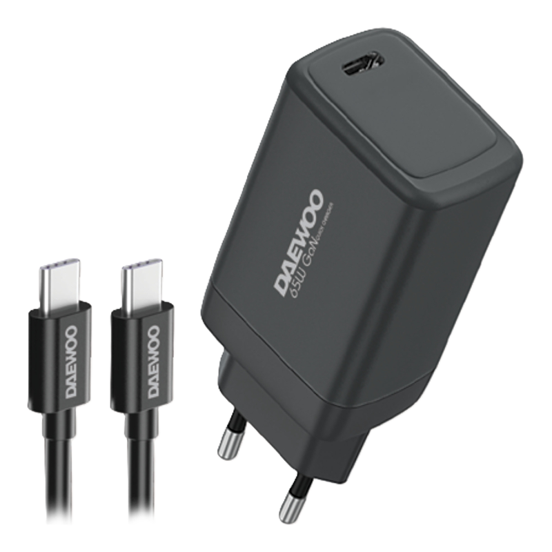 Kit de Carga Cargador de Pared USB-C 65W + Cable Tipo C Daewoo DI-PD651-EU Cargador de pared Daewoo de 65W con tecnología GaN y cable USB-C