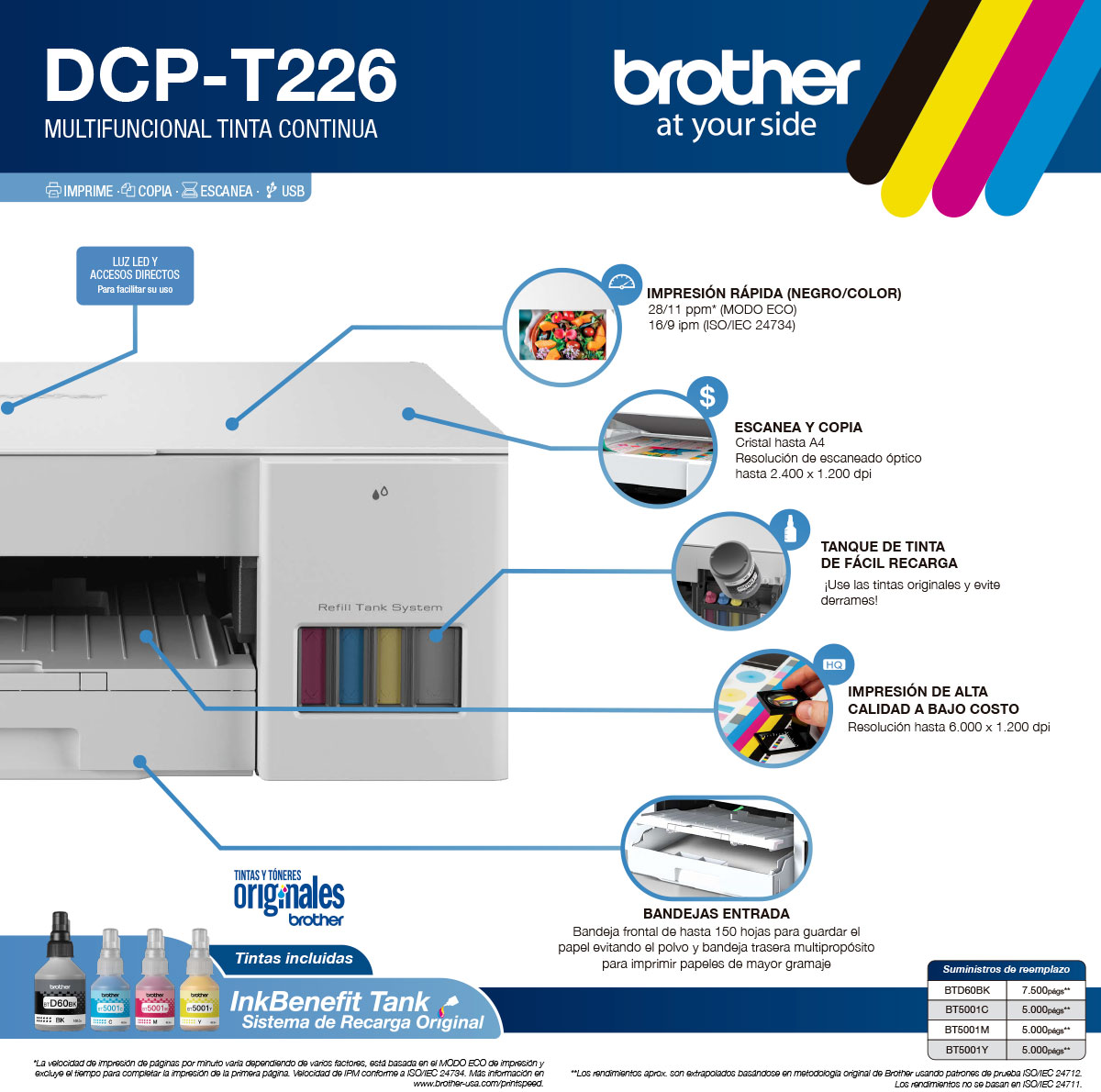 Impresora Multifunción Brother DCPT226 Tank Inyección tinta color