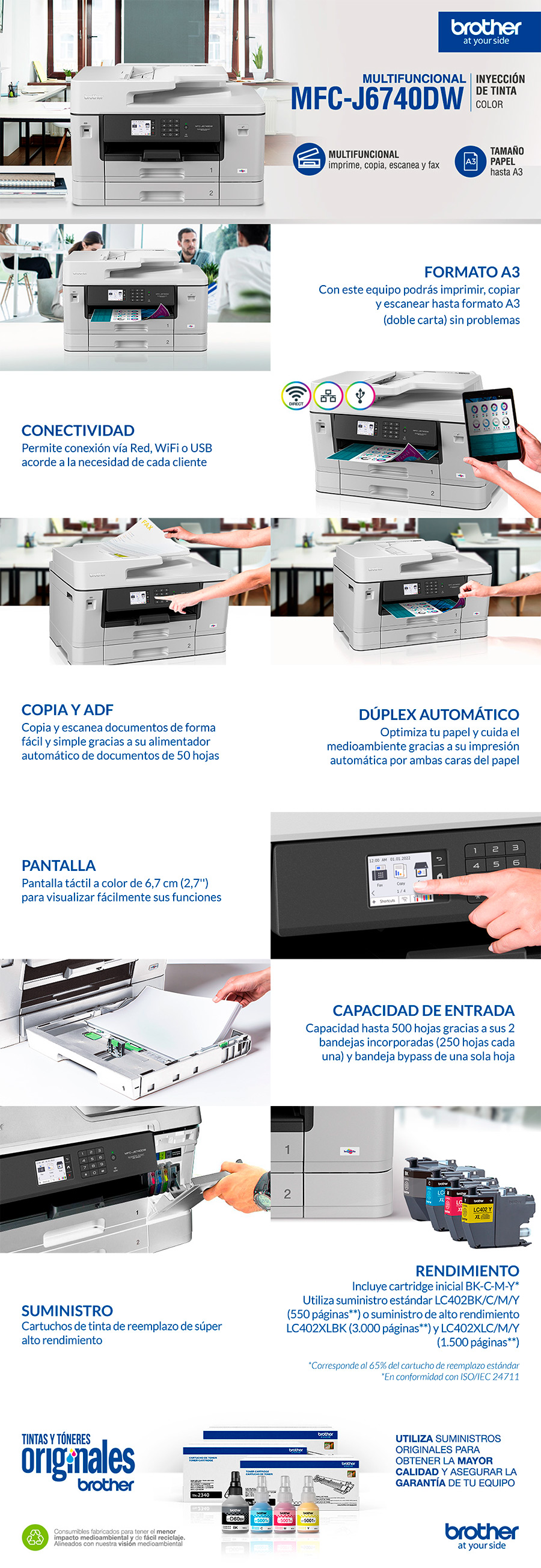 Impresora marca Brother con sistema de tinta Original y tinta