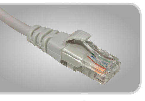 Vista detalle de conector de Cable UTP Cat5e + Conectores RJ45 - 1mts Gris