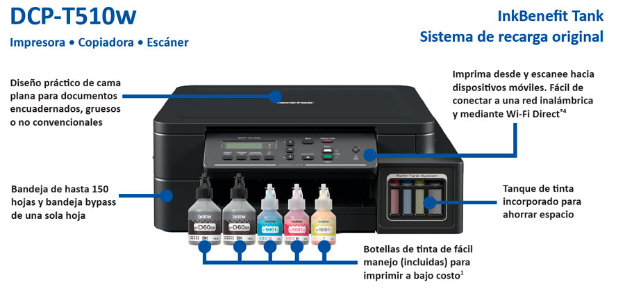 Multifuncional Tinta Continua InkBenefit Tank DCP-T510W WiFi - Mercado Tech