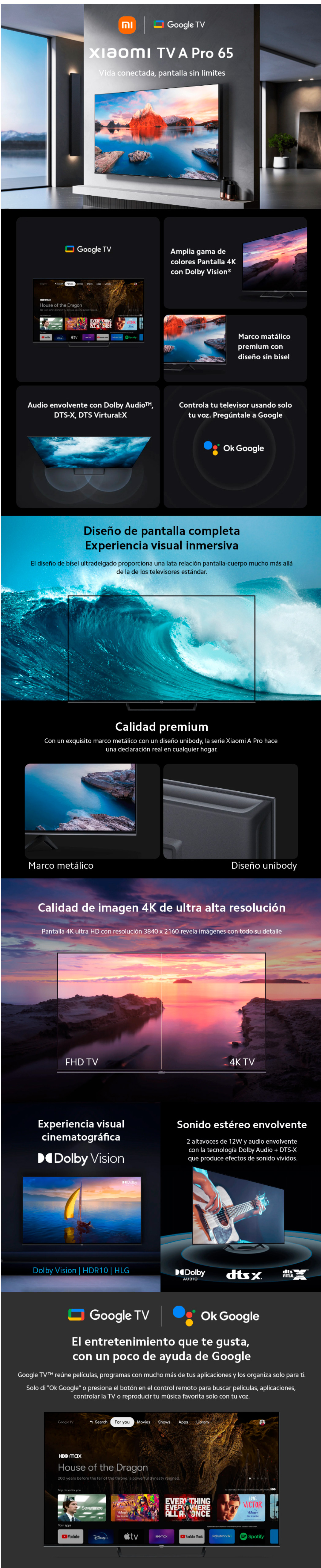 TV LED 55  Xiaomi Mi TV P1, UHD 4K, Smart TV, HDR10+, Control por voz,  Dolby Audio™ y DTS-HD, Negro