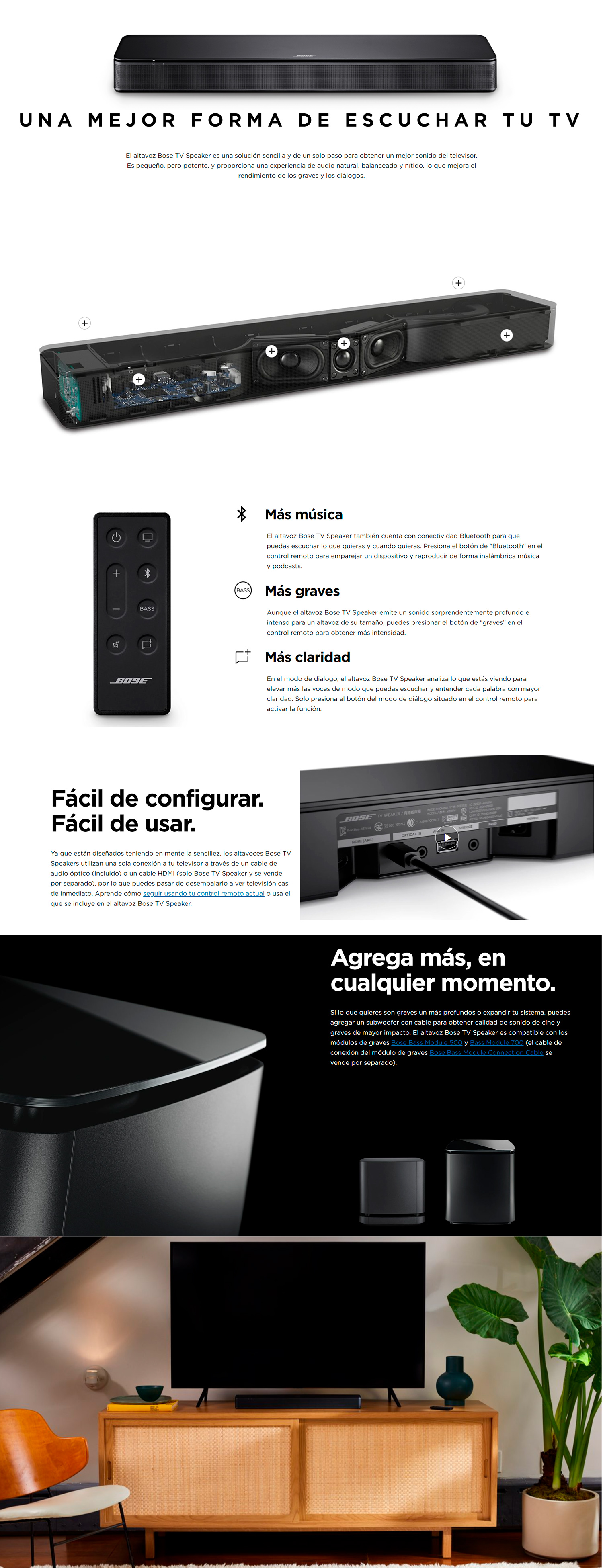 Barra De Sonido Soundbar Bose Tv Speaker con Bluetooth y Wifi Negra  100V/240V